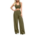 thumbnail image 2 of VBVC Women's 2 Piece Y2K Sleeveless Suit Sets,Button Down Crop Tank Top and Pleated Pants For Women,Ladies Party Streetwear Outfits with Pockets,Army Green,S-2XL, 2 of 8