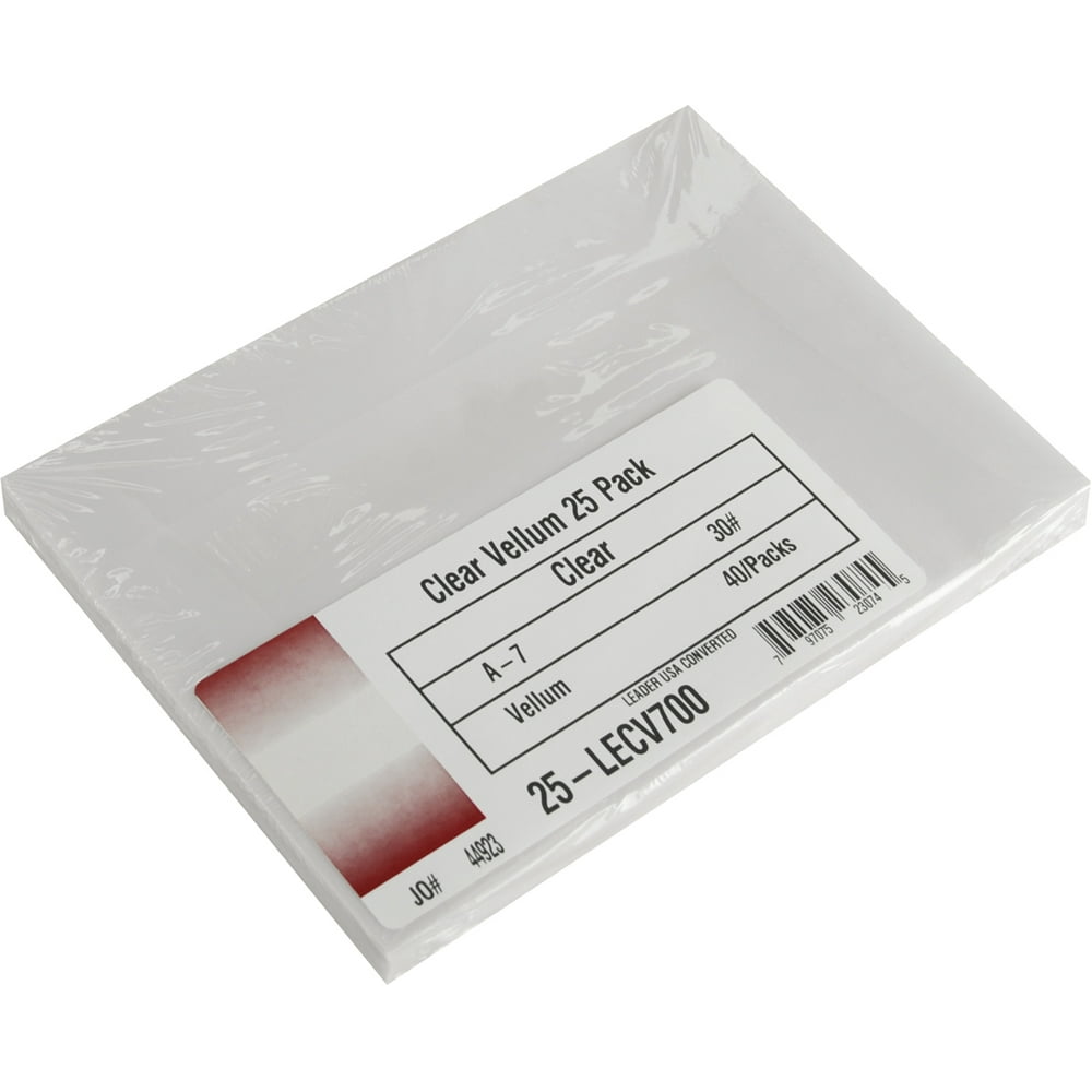 Leader Paper Products A7 Vellum Envelopes, 5.25" x 7.25", 25/Pkg