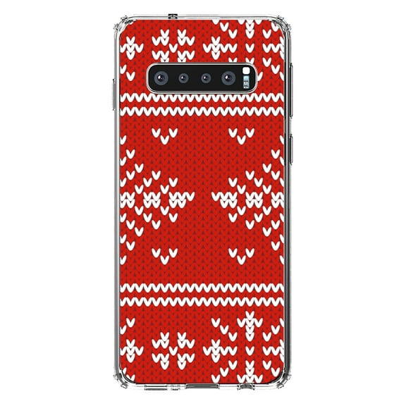 DistinctInk Clear Shockproof Hybrid Case for Samsung Galaxy S10 (6.1" Screen) - TPU Bumper, Acrylic Back, Tempered Glass Screen Protector - Red White Ugly Christmas Sweater - Christmas All Year