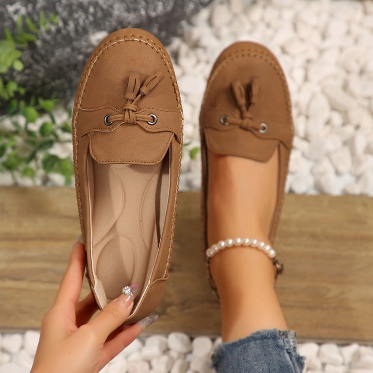 women's brown dress shoes for work Tawop Women's Shoes Womens Dress Shoes Work Shoes Flats Tassel Casual Brown 5.5, Size: 36(US:5.5)