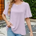 thumbnail image 6 of Ruffle Sleeve Tops for Women Short Sleeve Round Neck Casual Shirts Solid Pullovers Elegant Summer Comfy Tops Purple,M, 6 of 7