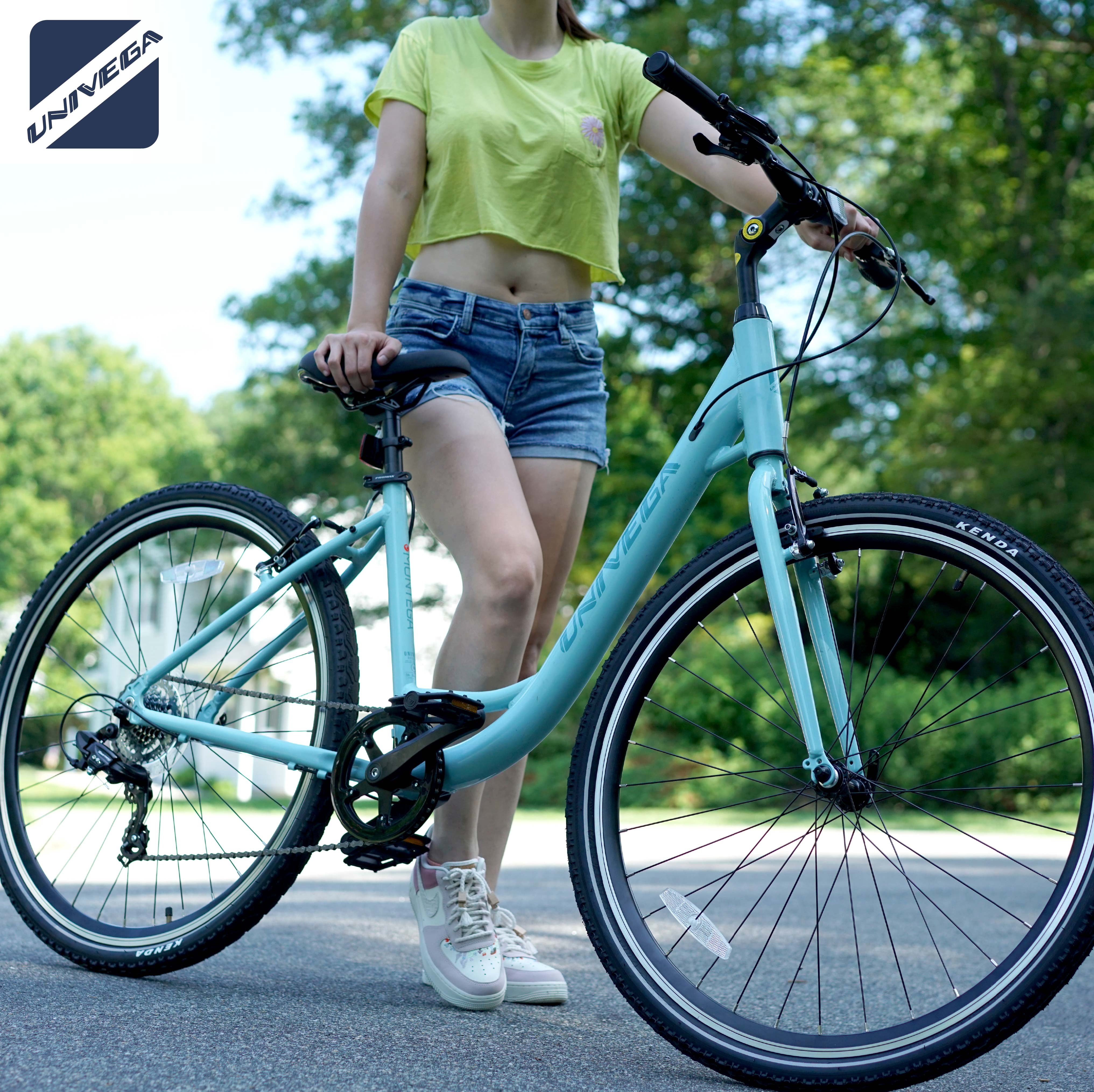 700C Univega Montega Step Thru Comfort Hybrid Adult Bicycle, Small Frame, Fits Rider 5'2" - 5'6", Unisex, Light Teal