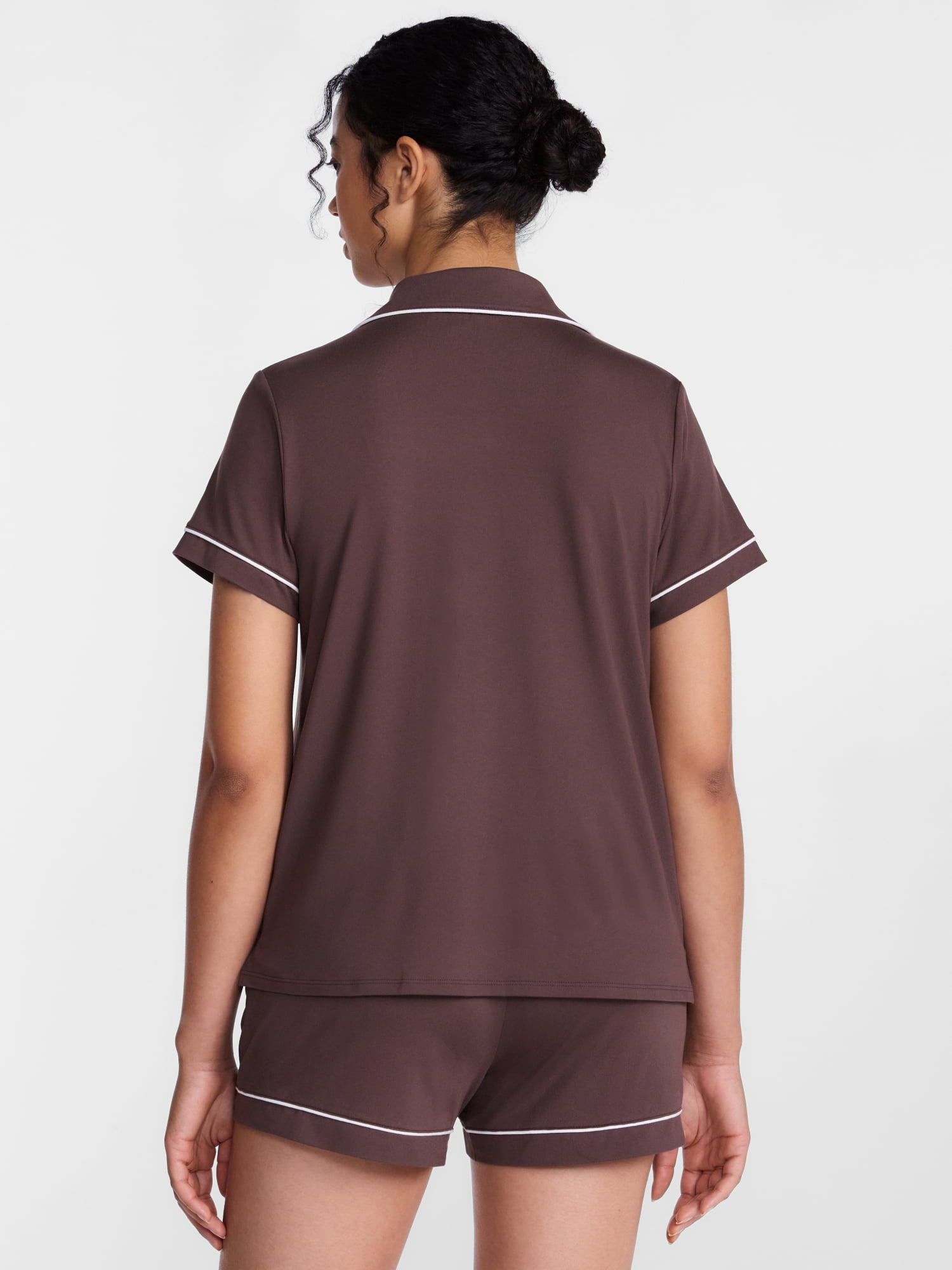 Joyspun Women’s Dreamy Soft Collection Notch Collar Knit Top and Boxer Shorts, 2-Piece Pajama Set, Sizes XS-3X