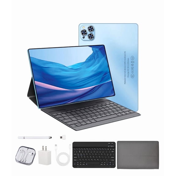Blue Tablet 2026 Newest Android 12 Tablet 10.1 Inch 5G Wi-Fi Tablet Computer,2 In 1 Tablet with Keyboard, 256GB ROM 8GB RAM ,Octa-Core Processor,1920 * 1200 IPS,Bluetooth,GPS