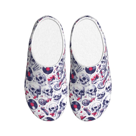 Kdxio music Skull record mike Women's Men's Slippers Plush Slip-On House Slipper for Winter Indoor Soft Cushion Non-slip Fluffy Slides Slippers-35/36