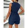 thumbnail image 6 of Women'S Summer 2 Piece Outfits Sleeveless Matching Sets Button Down V Neck Vest Waistcoat and Pockets Shorts Navy Blue L, 6 of 8