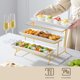 thumbnail image 3 of Bandejas de 3 Niveles para Fiesta, bandejas de Porcelana Blanca para Servir Alimentos, Soporte de Postre con Estante Plegable de Metal Dorado, 3 of 4