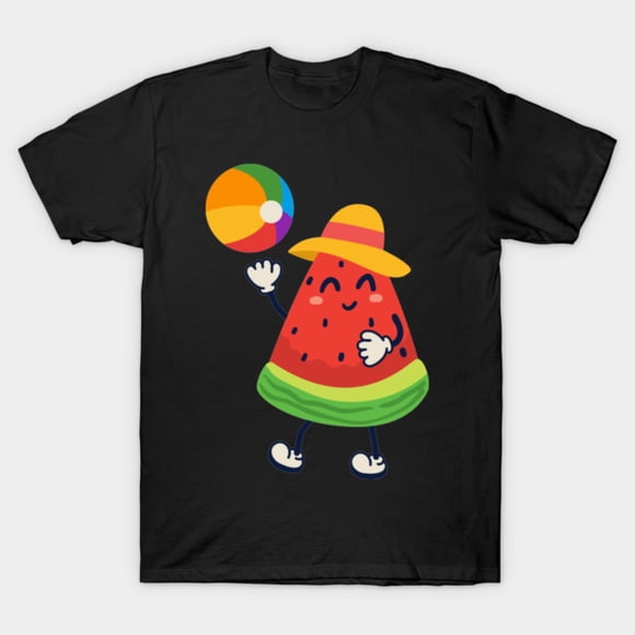 Cute Watermelon Playing Volleyball Funny Summer Fruit Sport Art Unisex T-Shirt, up to size 3XL.