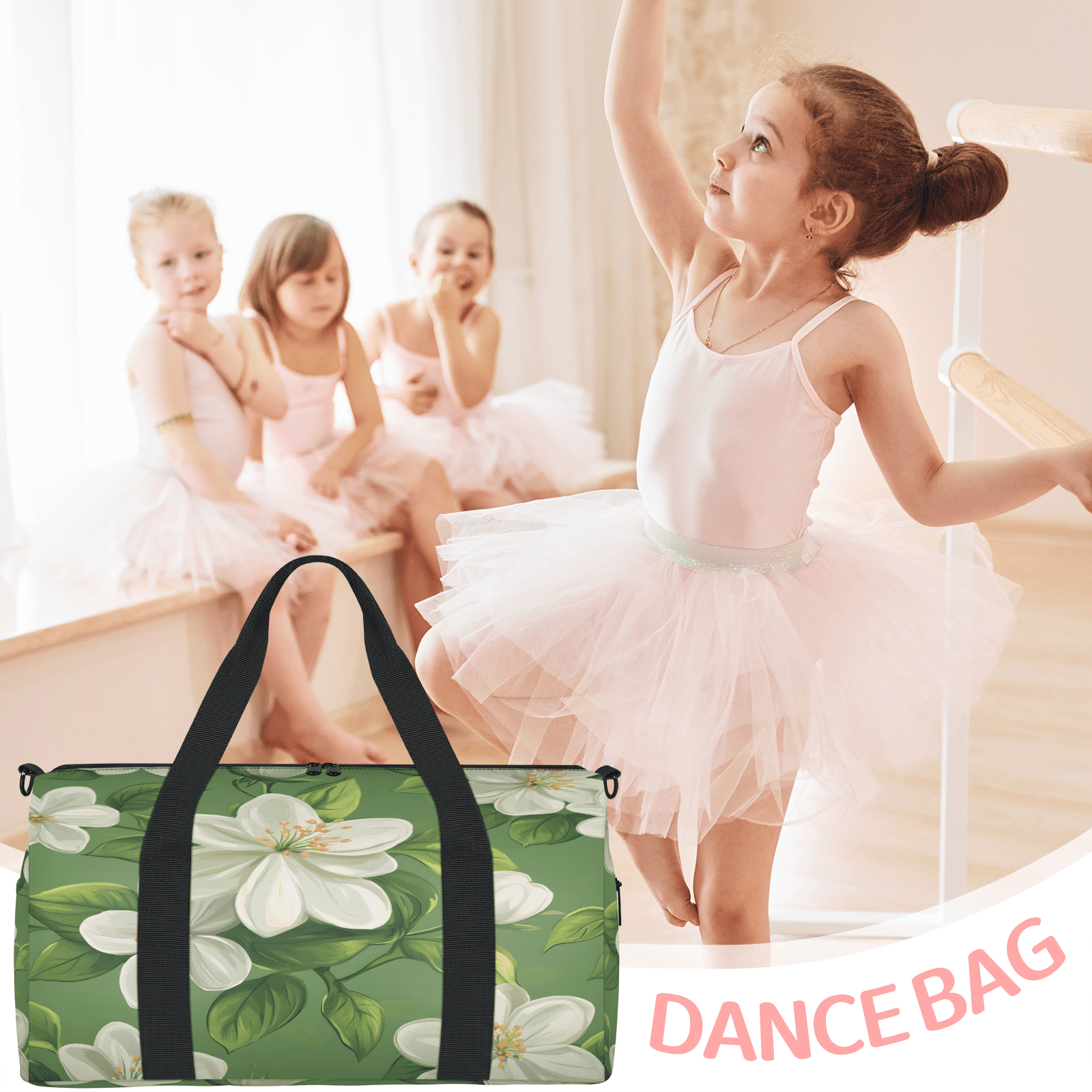 Herdesigns Sage Green Travel Duffle Bag Sports Yoga Weekender Overnight Carry on Workout Bags Lightweight Waterproof Gym Tote Bag for Women Floral