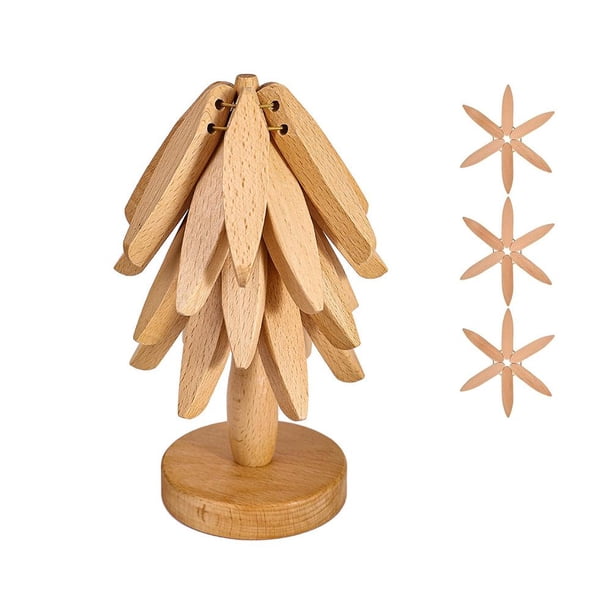 SGACAI Posavasos de madera con forma de árbol, salvamanteles de madera para platos calientes, forma decorativa de árbol de Navidad