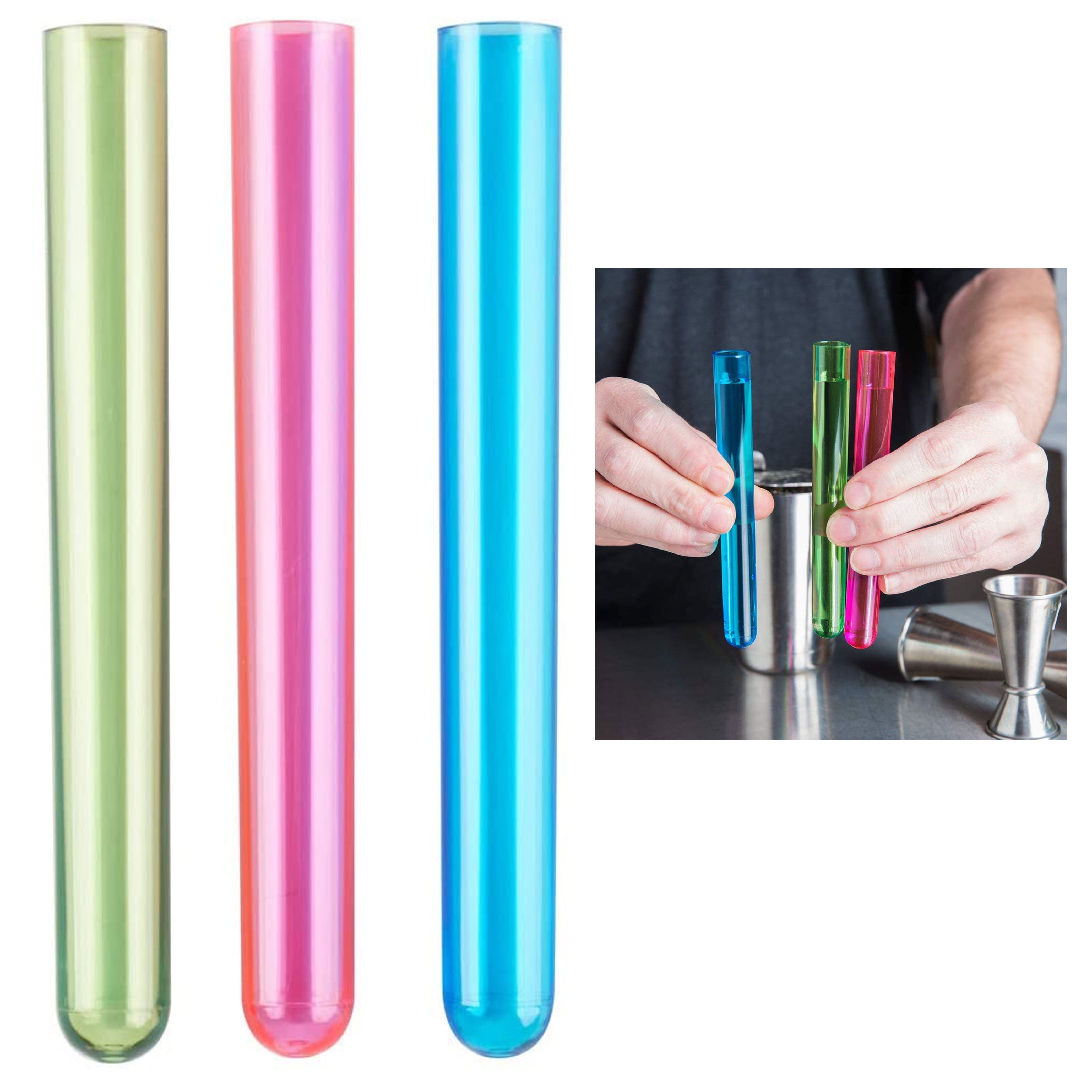 6 Neon Test Tube Party Shot Glasses With Stand 