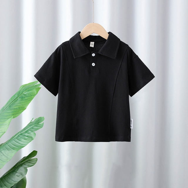 Blusa y camisa de manga corta con cuello vuelto Camisa de color liso para niños Camiseta de manga corta con solapa para bebé Top informal y versátil Camiseta de algodón para niños
