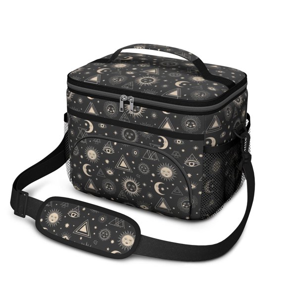 Sun and Eye Gothic Pattern Insulated Lunch Box for Women Men, Medium Leakproof Cooler Bag with Adjustable Strap, 10"x6.7"x8"