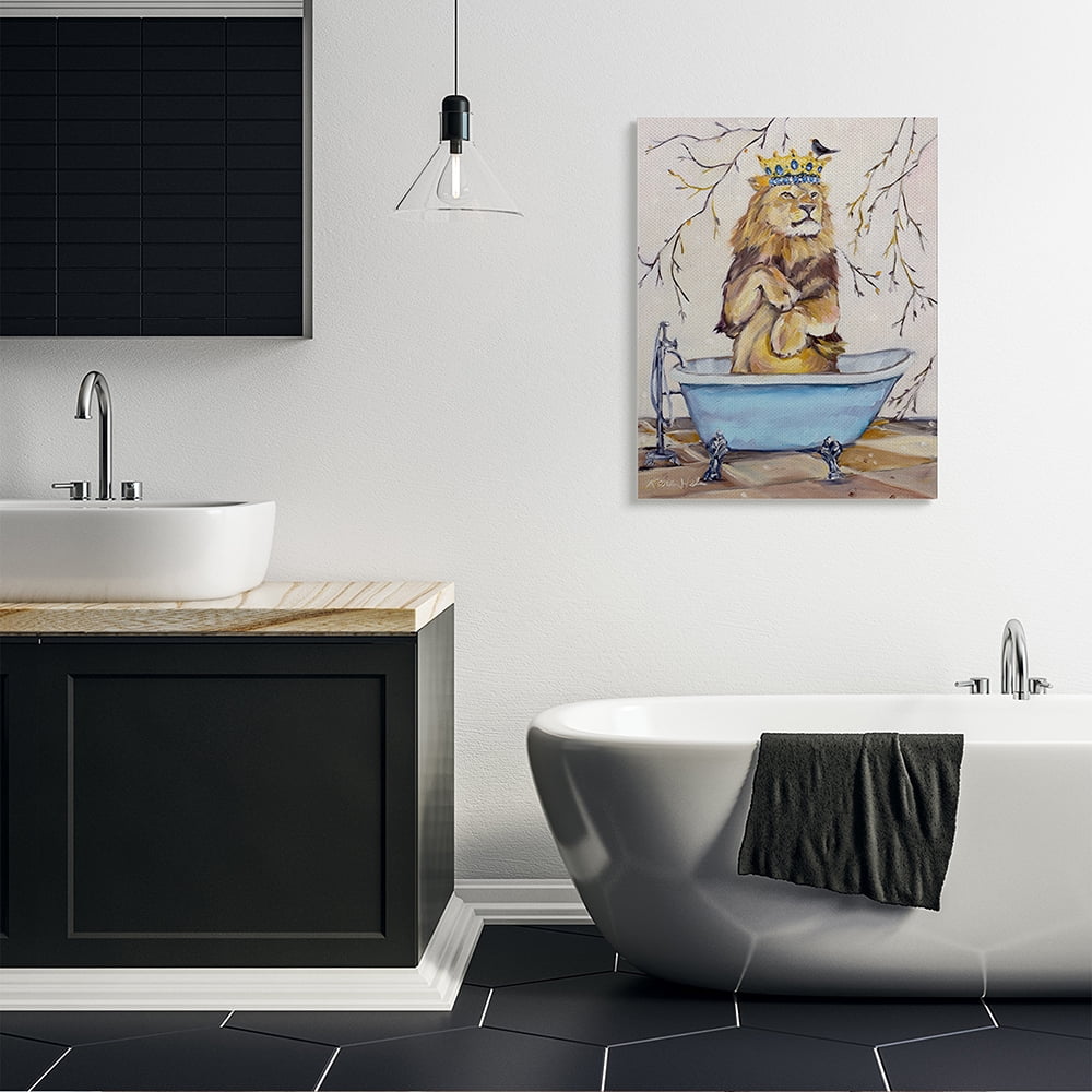 Stupell Industries Regal Jungle Lion in Blue Claw Bath Canvas Wall Art by Karen Weber Fine Art