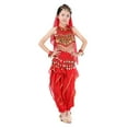 thumbnail image 2 of Red Girls Belly Dance Outfit - Middle Eastern Style 5-13 Years 100% Polyester with Coin Embellishments & Flowy Harem Pants, Complete Performance Set,Size 11-13 T, 2 of 7