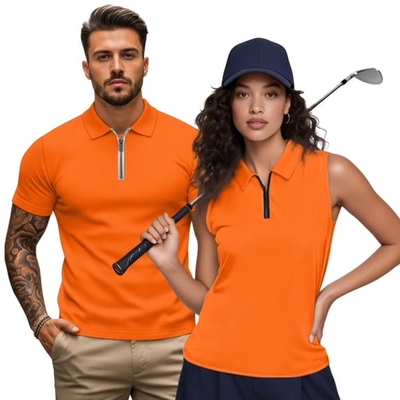 Jeiento Orange Matching Golf Shirts for Couple Sleeveless Golf Shirt for Women Tennis Tank Top Mens Short Sleeve Shirts Keep Cool in Hot Weather Suitable for Hiking, Running, Jogging