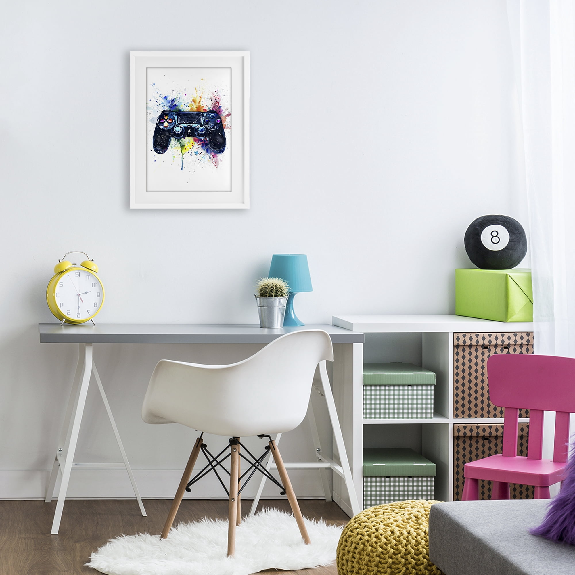 Stupell Industries Colorful Gaming Controller Splatter White Framed Print Under Glass, design by Creative Studio