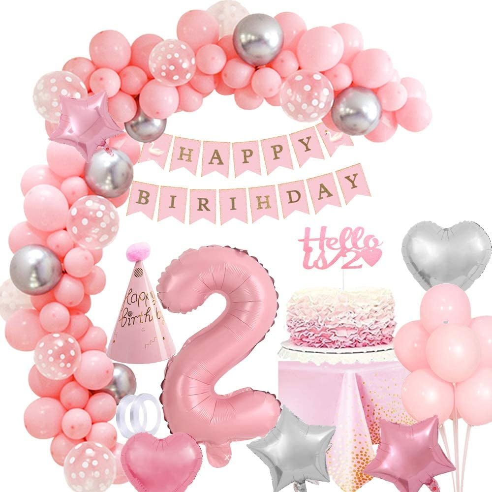 YANSION 2nd Birthday Decorations for Baby Girl, Pink and Silver Happy Birthday Balloons, 2nd Birthday Party Supplies for Daughter Kids - Walmart.com