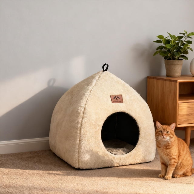 Cama cueva para gatos, cálida, suave y acogedora, ideal para que tu gato duerma cómodamente. También disponible como tienda de campaña o casita para p M
