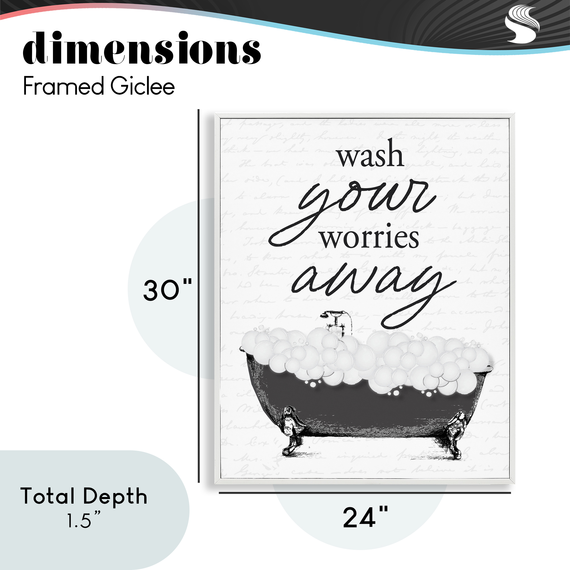 Bubble Bath Wash Worries White Framed Giclee Art, design by Lettered and Lined