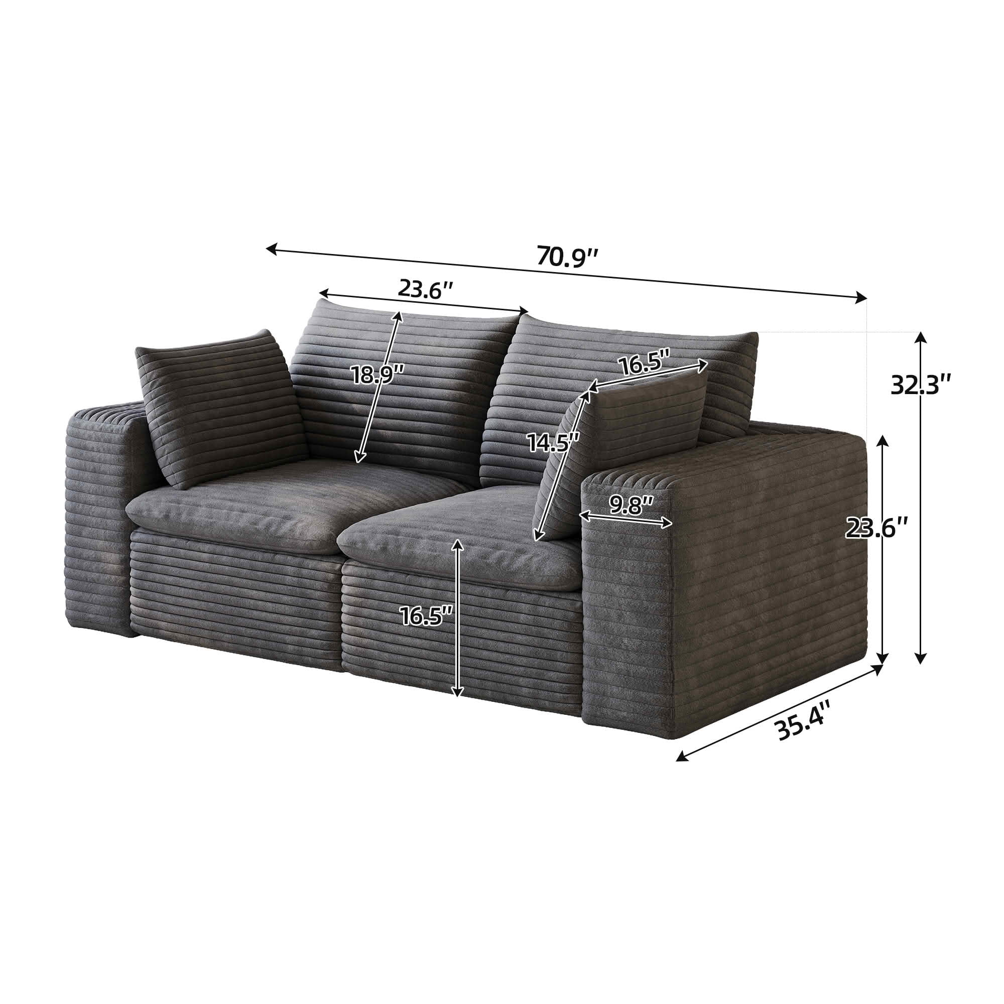 MAYEERTY Corduroy Cloud Sofa, 71" Modular Deep Seat Couch with Removable Cushion & Double-layer Structure, No Assembly Leisure Sofa for Home & Office