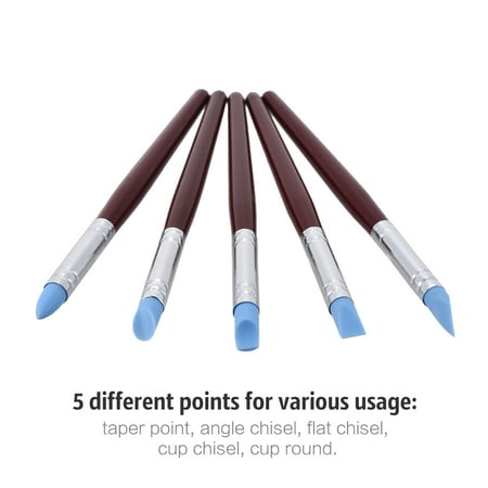 5pcs Rubber Tip Paint Brushes Clay Tools for Sculpture Pottery Color Shaping Blending Drawing Modeling Remove