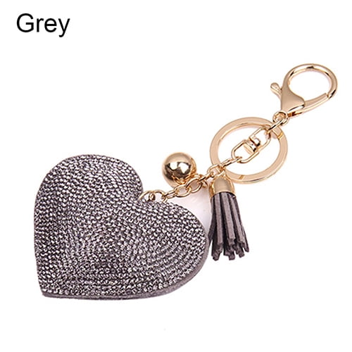 Naierhg Romantic Dazzling Rhinestone Love Heart Charm Pendant Fringe Keychain Keyring