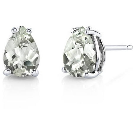 - Oravo 1.50 Carat T.G.W. Pear-Cut Green Amethyst 14kt White Gold Stud Earrings