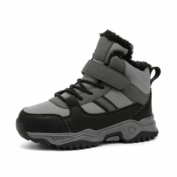 CAIVO Boys Winter Fuzzy Ankle Boots Comfortable Warm Athletic Sneakers Toddler Kids Outdoor Play Casual Walking Cozy Solid Color Child Shoes