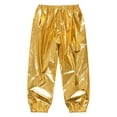 thumbnail image 3 of inlzdz Kids Girls Shiny Metallic Hip Hop Jazz Dance Pants Elastic Waist Wide Leg Trousers Streetwear Gold 110, 3 of 7