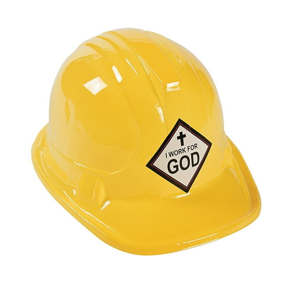 Fun Express I Work for God Construction Hat, Plastic, Yellow, 12 Pieces