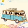 thumbnail image 1 of Blue And Red Wooden Puzzle Camping Car, Wooden Car Model, Assembled 3d Three-, 1 of 5