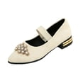 thumbnail image 2 of Willtoo Women's Vintage Mary Jane Flat Pumps Low Block Heel Slip On Shoes Elegant Rhinestone Pearl Decor Strap Casual Dress Shoes, 2 of 5