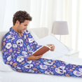 thumbnail image 4 of Mens Pajamas Set, flower Skull cartoon Button Down Long Sleeve Loungewear Sleepwear Pjs sets for Men, 4 of 5