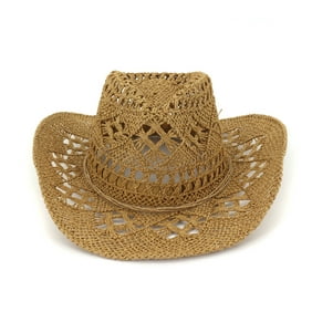 esafio Straw Cowboy Hat Band Shapeable Brim Beach Cowgirl,Khaki