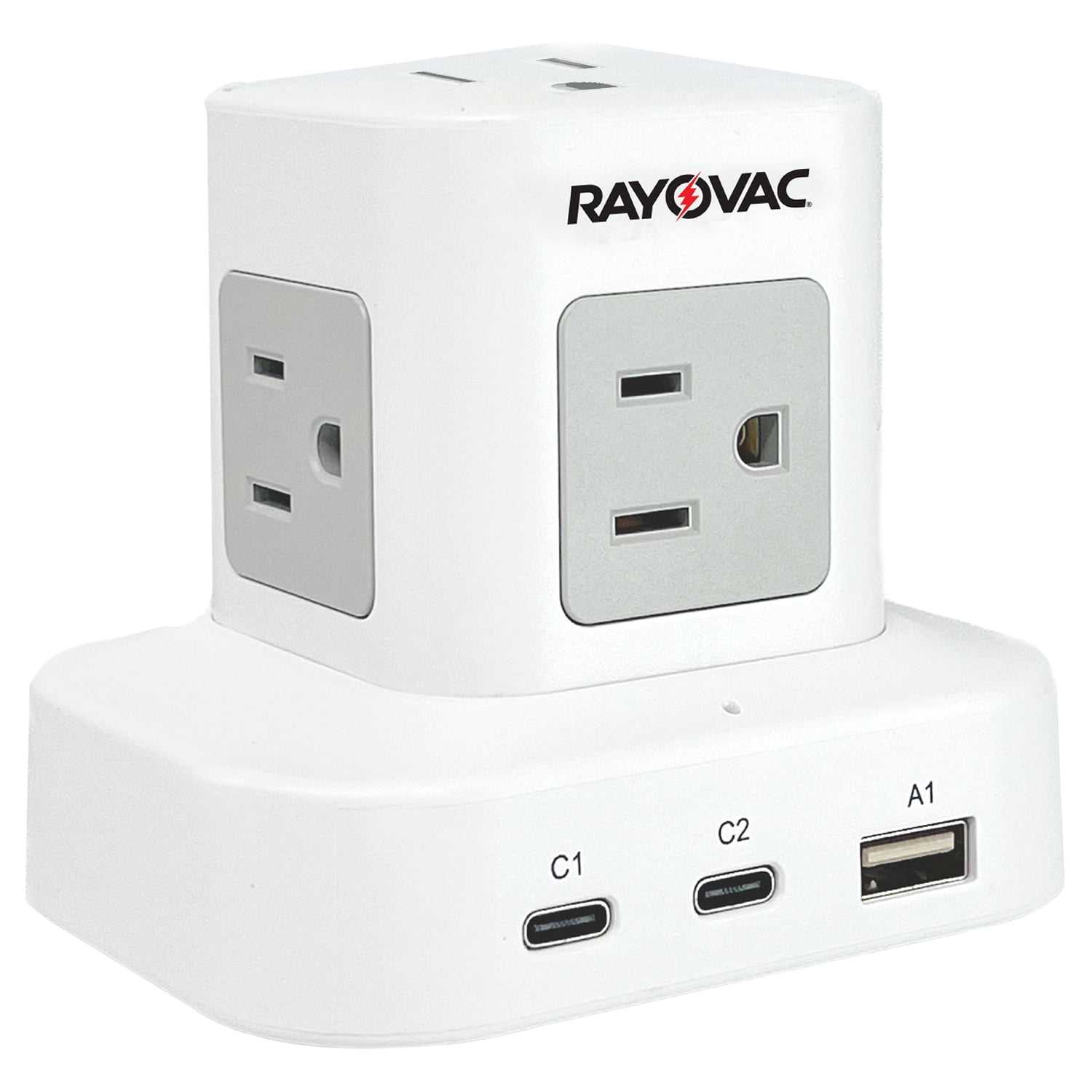RAYOVAC 5-AC Outlet and 3-USB Port 540-Joules Power Cube Surge Protector, 5-Ft. Cord with Flat Plug, SS-P927