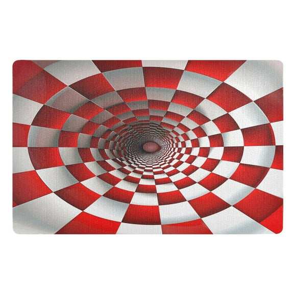 ALAZA Geometric Illusion Red Door Mats Outdoor Indoor Entrance Low Profile Floor Rugs 32"x20" Carpet