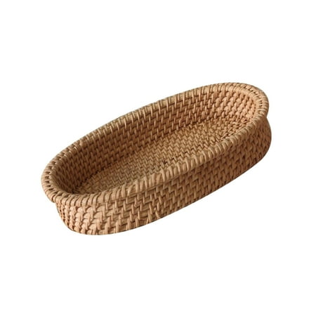 

Hand Woven Wicker Tray Weaving Breakfast Display Food Storage Container Rattan Serving Tray For Drink Cabinets Shelves Countertop Restaurant 20cmx12cmx4cm
