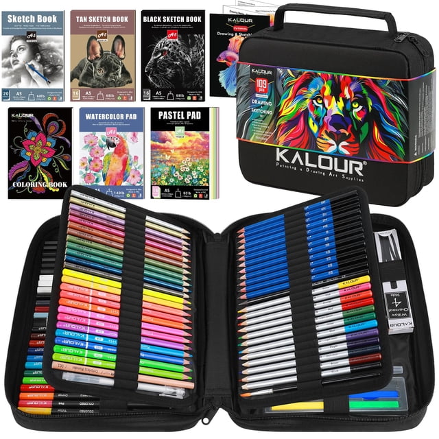 Set de dibujo KALOUR PDAS 109 con lápices, cuadernos de bocetos y colorear