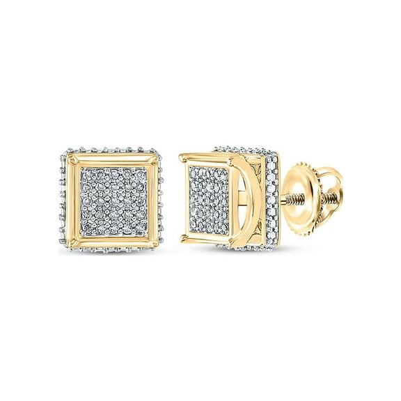 L U DIAMONDS 10k Yellow Gold Mens Diamond Square Earrings 1/6 Ctw