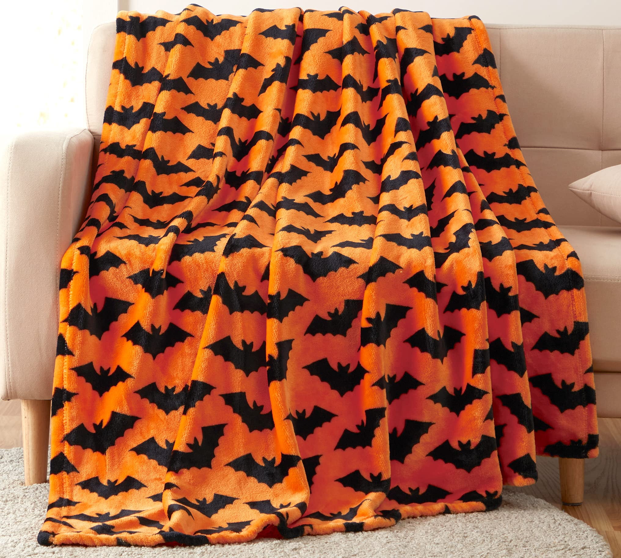Halloween Throw Blanket Lantern Pumpkins with Candy Corns Print on Soft