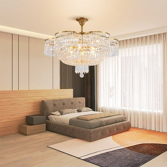FINE MAKER Crystal Finish Chandelier Pendant Light Flower Style Modern Ceiling Light Fixtuer for Living Room Dining Room 23" 6 Light Gold Metal