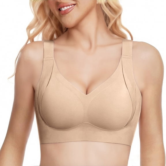iHPH7 Womens Wireless Jelly Bra Supportive Seamless Bras Full Coverage Push Up Comfortable No Underwire Tshirt Bras Beige L