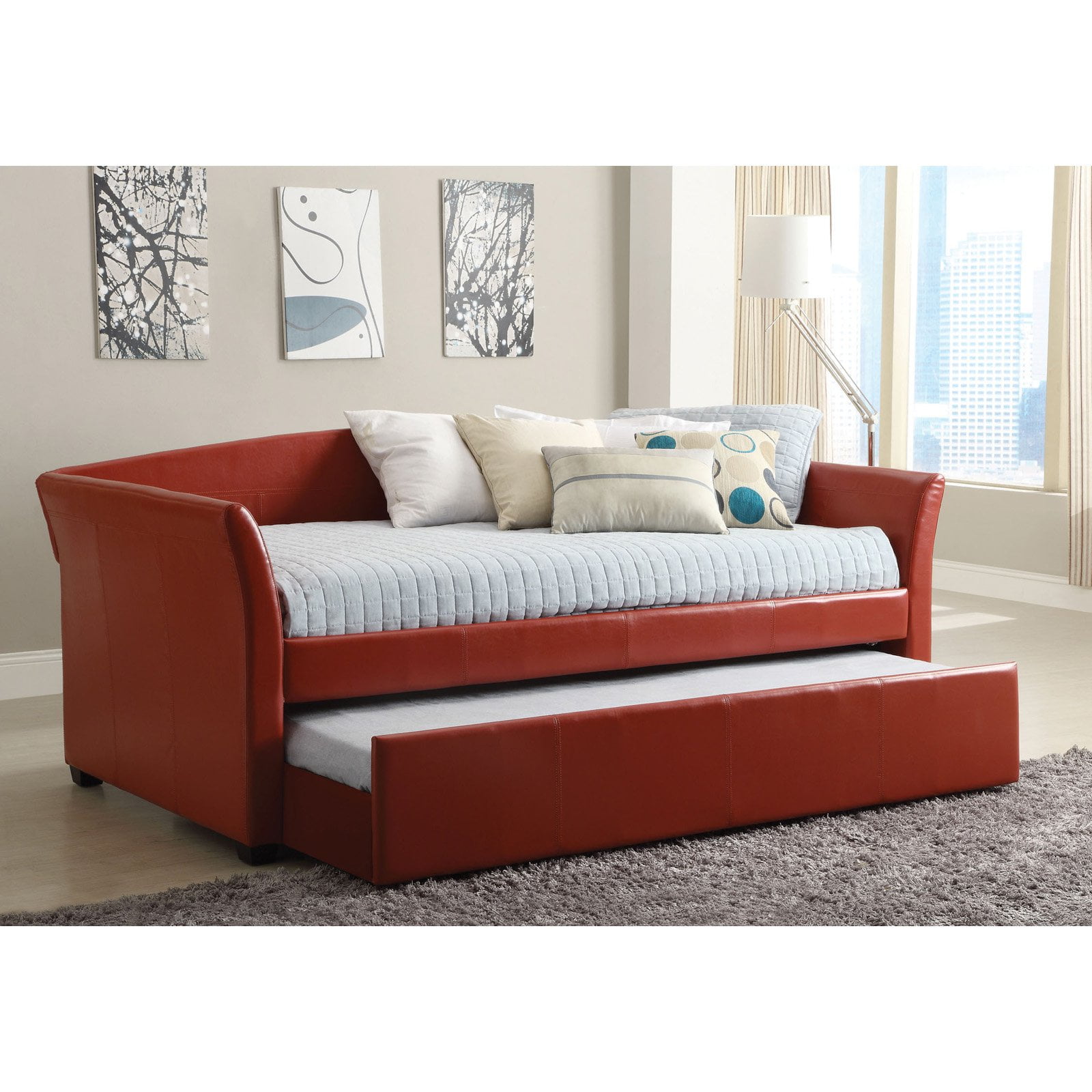 Furniture of america contemporary leatherette upholstered daybed with trundle walmart com