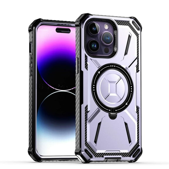 Bemz Rugged Protector Case for iPhone 15 Plus - Heavy Duty Reinforced Durable Corners Magnetic Ring Charger Kickstand Back Cover (Light Purple)