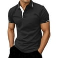 thumbnail image 2 of Men Polo Shirts Solid Color Slim Fit Casual Short Sleeve Button Down Collar Breathable Stretchable Summer Top Golf Mens Shirts Black XL, 2 of 7
