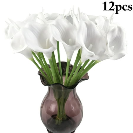 Calla Lily Garden Art - 12PCS Artificial Flower, Justdolife Real Touch Simulated Calla Lily Fake Plants DIY Arrangements Bridal Bouquet for Wedding Centerpieces Arrangements Party Home Table Garden Decor White (13.39in)