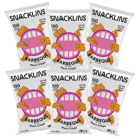 SNACKLINS Plant Based Crisps - Vegan Healthy Snacks - Gluten Free, Grain Free, Plant Based Crisps, 100% Kosher, Low Calorie - No Added Sugar, Crunchy, Puffed Snack - Barbeque - 3oz (6 Pack)