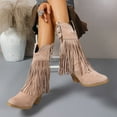 thumbnail image 6 of Busydd Womens Boots Fashion Solid Color Fringe Mid Calf Boots for Women Comfortable Chunky Heel Wide Calf Boots for Women 5.5, 6 of 9