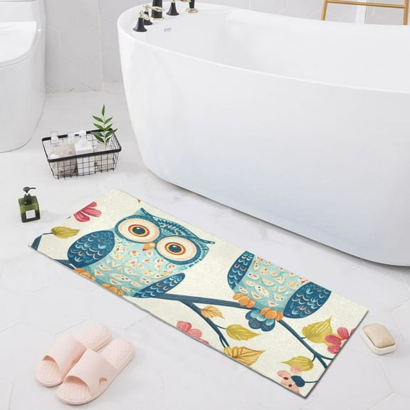 Bath Mat Soft Plush Non-Slip Absorbent Bathroom Rugs 39"x20" Couple Owls on Branch